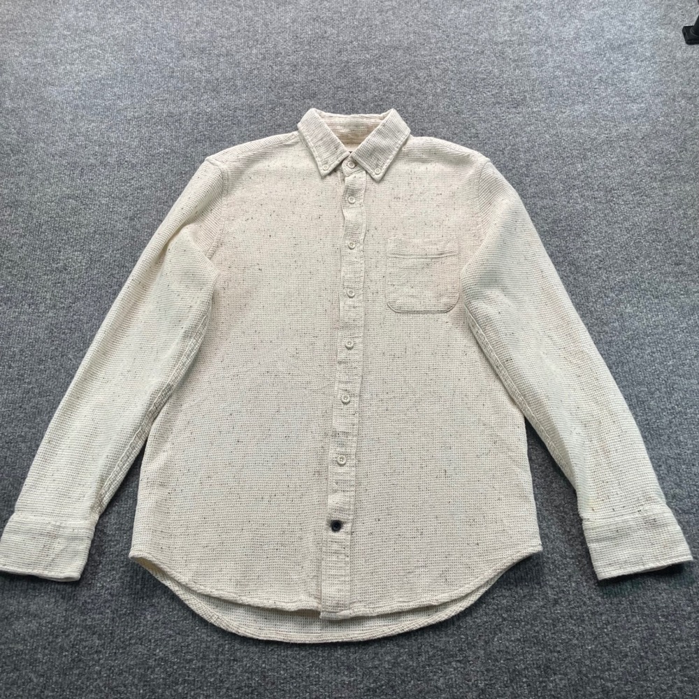Taylor Stitch Shirt Men's 38 Cream Waffle Knit Organic Cotton Fleck